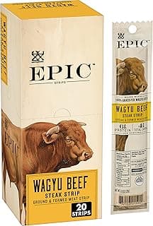 EPIC Wagyu Beef Steak Strips, Grass-Fed and Paleo Friendly Snacks, 20 Ct, 16 oz