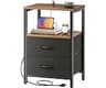 Huuger Nightstand with Charging Station, Side Table with Fabric Drawers | End Table with Open Shelf, Bedside Table wi...