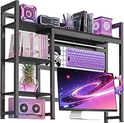 Desktop Shelf, 38.5'' Desktop Organizer Shelf for Computer Monitor, 4 Tier Hutch Storage Rack for Home Office Dorm, B...