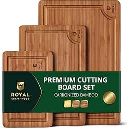 ROYAL CRAFT WOOD Wooden Cutting Boards for Kitchen Meal Prep & Serving - Non Toxic Bamboo Wood Cutting Board Set with...