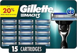 Gillette Mach3 Razor Blades for Men, 3-Blade Razor Refills, 15 Count