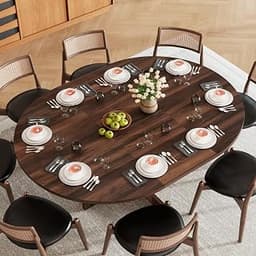 Extendable Dining Table for 4 6 8 People,Round Modern Wooden Kitchen Table for Dining Room,59in-43.3in Adjustable Siz...