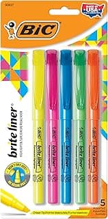 BIC Brite Liner Highlighters, Chisel Tip, 5-Count Pack of Highlighters Assorted Colors, Ideal Highlighter Set for Org...