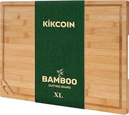 Kikcoin 17"×11" Bamboo Cutting Boards for Kitchen, Knife-Friendly Food Grade Wooden Cutting Boards for Kitchen, Charc...