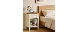 YAUKTAK White Farmhouse Nightstand with Drawer, Small Wooden Bedside Table, White End Table, Bedroom Side Table with ...