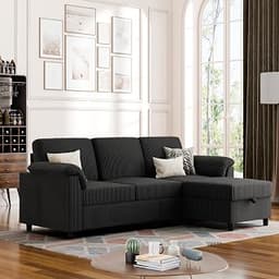 Vongrasig Convertible Sectional Couches, 3 Seat L Shaped Couch Sofa with Removable Pillows Soft Corduroy Fabric Small...