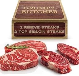 Grumpy Butcher 4-Steak Gift Box – 2 Ribeye Steaks (12 oz) & 2 Top Sirloin Steaks (6 oz) – Frozen USDA-Choice Angus Be...