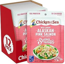 Chicken of the Sea Alaskan Pink Salmon in Spring Water, 2.5 Ounce Packets (Box of 12), Wild Caught, Skinless & Boneless