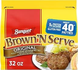 Banquet Brown'N Serve Original Fully Cooked Sausage Patties, Frozen Breakfast, 32 oz.