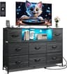 WLIVE Black Dresser TV Stand for 45, 50, 55 inch TV, Entertainment Center with LED Lights & Charging Station, Chest o...
