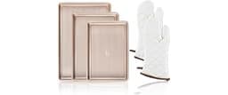 HONGBAKE 3 Pack Gold Nonstick Baking Sheet Pan Set with Oven Mitts Heat Resistant, Non-Toxic Half/Quarter/Jelly Roll ...