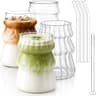 Peohud 4 Pack Ribbed Glass Cups, 16 Oz Iced Coffee Glass with Straw