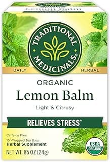 Traditional Medicinals Organic, Lemon Balm - Supports Stress Relief & Digestive Health - Kosher, Non-GMO, Caffeine-Fr...
