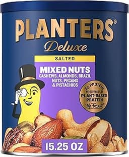 PLANTERS Deluxe Mixed Nuts - Roasted Cashews, Almonds, Brazil Nuts, Pistachios, and Pecans, Plant-Based Protein, Quic...