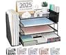 OPNICE Desk Organizer, 4-Tier Desktop File Organizer with Drawer and 2 Pen Holders, Office Desk Accessories, File Sor...