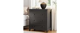 Xixini 27.6" Wide Nightstand with 3 Drawers, Wood Tall Side Table, Black | 29.5"H Farmhouse Bedside Table, Deep Drawe...