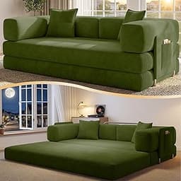 78.8" Convertible Futon Sofa Bed, Boneless Couch for Living Room | Corduroy Boneless Loveseat Sleeper Sofa, Modular F...