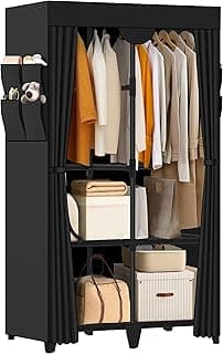 Wardrobe Closet, Quick and Easy Assembly, Black Portable Closet with 2 Hanging Rods 4 Storage Shelves and 8 Side Pock...