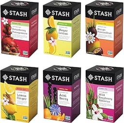 Stash Tea Fruity Herbal Tea 6 Flavor Tea Sampler, 6 boxes With 18-20 Tea Bags Each