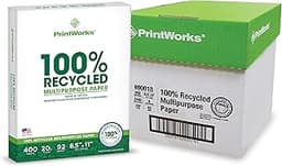 PrintWorks 100% Recycled Printer Paper 8.5" x 11" White - 20 lb Copy & Multipurpose Computer Paper - 6 Packs, 2400 Sh...