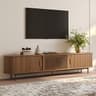 POVISON Fully-Assembled Mid Century Modern TV Stand for 75+ inch TV, Sliding Door Entertainment Center with Storage, ...