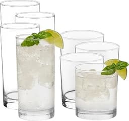 Libbey Province Tumbler & Rocks Drinking Glasses Set of 16, Tall Glass Cups | 15.2 oz and 11.1 oz Capacities for Wate...