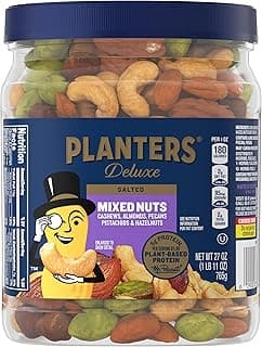 PLANTERS Deluxe Mixed Nuts with Sea Salt, 27 oz Resealable Container - Variety Mixed Nuts Snacks with Cashews, Almond...