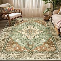 Area Rugs 5'x7' Washable Non-Slip, Floral Vintage Distress Print Pattern Medallion Carpet for Living Room Bedroom Din...