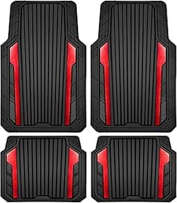 CAR PASS Heavy Duty Rubber Car Mats Metallic, Aluminum Film All Weather Floor Mats Waterproof Universal Trim to Fit A...