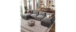 OhaiAura Modular Sectional U Shaped Sofa Couches for Living Room, Cloud Couch with Storage Ottoman, Comfy Chenille So...