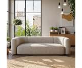 Acanva Mellow Modern Tight Curved Back Velvet Sofa, 3 Seater, Cream | Minimalist Couch for Living Room Apartment, Mod...