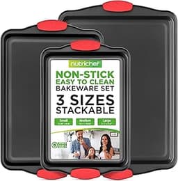 NutriChef 3-Piece Nonstick Kitchen Oven Baking Pans - Premium & Stylish Non-Stick Steel, Commercial Grade Restaurant ...