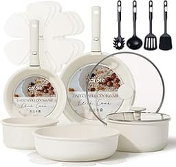 CAROTE 17pcs Pots and Pans Set, Nonstick Cookware Set Detachable Handle, Induction Kitchen Cookware Sets Non Stick wi...