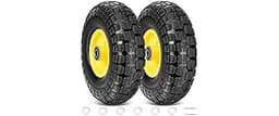 TICONN 10" Solid Tires, 2 Pack Flat Free 4.10/3.50-4'' Wheels with 5/8” Axle Bore Hole and Double Sealed Bearings (Ye...