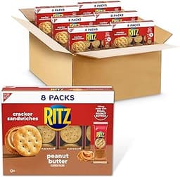 RITZ Peanut Butter Sandwich Crackers, Lunch Snacks, 48 Snack Packs (6 Boxes, 6 Crackers Per Pack)