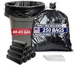 Reli. 40 to 45 Gallon Trash Bags Heavy Duty | 250 Trash Bags with Ties | Super Sizeable, Black, Serious Garbage Cleanup