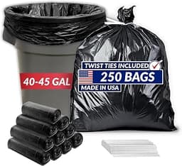 Reli. 40 to 45 Gallon Trash Bags Heavy Duty | 250 Trash Bags, Twist Ties | Black, Serious Garbage Cleanup | Large Gar...