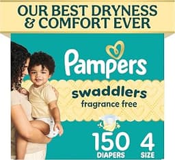 Pampers Swaddlers Diapers, Size 4 (15-34 lbs), 150 Count, Fragrance Free, Hypoallergenic, Absorbent, Pediatrician Rec...