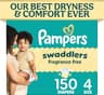 Pampers Swaddlers Diapers, Size 4 (15-34 lbs), 150 Count, Fragrance Free, Hypoallergenic, Absorbent, Pediatrician Rec...
