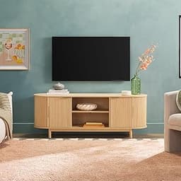 Walker Edison Modern Curved Reeded TV Stand for TVs up to 70 Inches, Credenza with Sliding Doors and Adjustable Shelv...