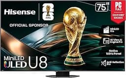 Hisense 75" U8 Series ULED Mini-LED 4K UHD Smart Google TV (75U8QG) - QLED, Native 165Hz, VRR 288, Up to LD5600, 5000...