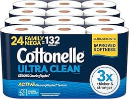 Cottonelle Ultra Clean Toilet Paper with Active CleaningRipples Texture, Strong Bath Tissue, 24 Family Mega Rolls = 1...