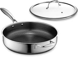 HexClad Hybrid Nonstick 4.5-Quart Deep Sauté Pan with Tempered Glass Lid, Stay-Cool Handle, Dishwasher-Friendly, Oven...