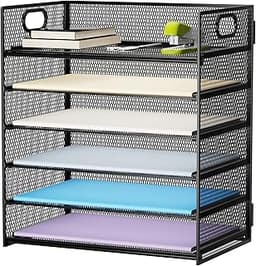 Marbrasse 6 Tier Paper Organizer Letter Tray - Mesh Desk File Organizer with Handle, Paper Sorter Organizer for Lette...