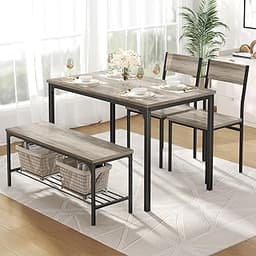 DUMOS Dining Table, Dining Table Set for 4 with Bench, Easy to Assemble Kitchen Table, Space-Saving Ideal 4-Person Se...
