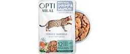 Optimeal Grain-Free Wet Cat Food Pouches – Shrimp & Salmon in Savory Gravy, High Protein & Moisture-Rich Tender Morse...
