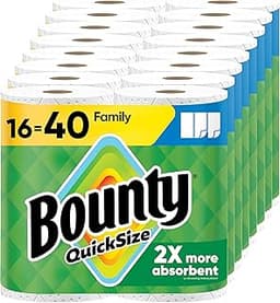 Bounty Paper Towels Quick Size, White, 16 Family Rolls = 40 Regular Rolls