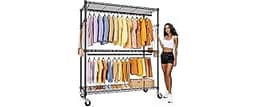 Mapleyard Clothing Rack for Hanging Clothes: 45" W x 17.7" D x 80.7" H Heavy Duty Rolling Closet Storage System with ...
