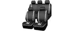 CAR PASS Bling Diamond Car Seat Covers Full Set, Shining Rhinestone Waterproof Faux Leather, Rear with Zipper, Univer...