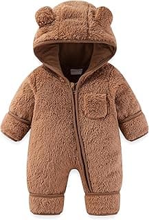 AiWMGL Newborn Baby Bear Outfit With Fold-Over Mittens and Footies Girls Boys Winter Fleece Clothes Hooded Romper Sno...